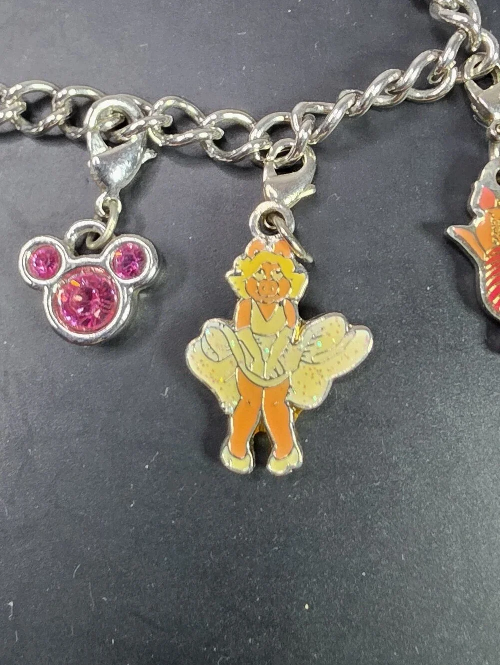 Kids Disney Silver Charm Bracelet with Pink and Black Mickey Charms